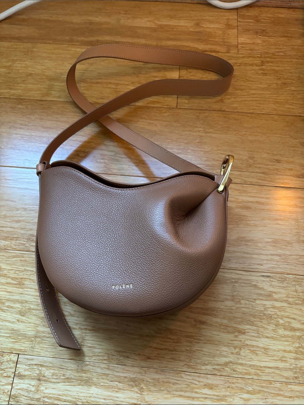 Polene Brown Pebbled Leather Crossbody Bag